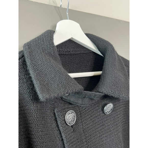 Vince Jacket Womens Large Black‎ 100% Wool Knit Double Breasted Military Style - Picture 10 of 13